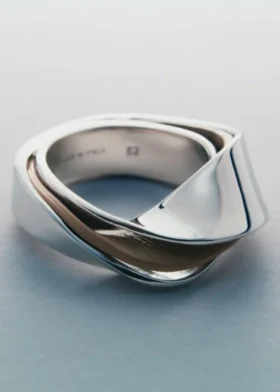 Bague Ormé Édition Argent rhodié avec cuir taupe