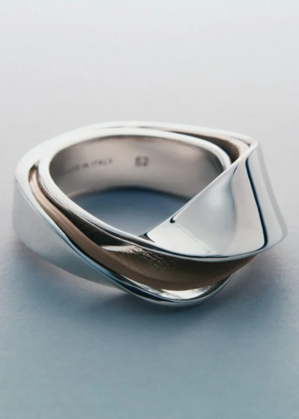 Bague Ormé Édition Argent rhodié avec cuir taupe