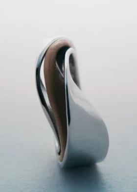 Bague Ormé Édition Argent rhodié avec cuir taupe