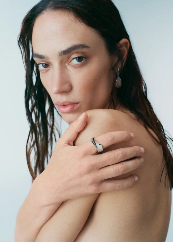 Bague Ormé Édition Argent rhodié avec cuir taupe
