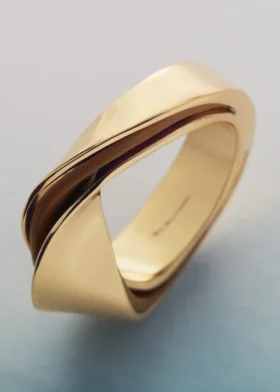 Bague Ormé Edition plaquée or avec cuir camel