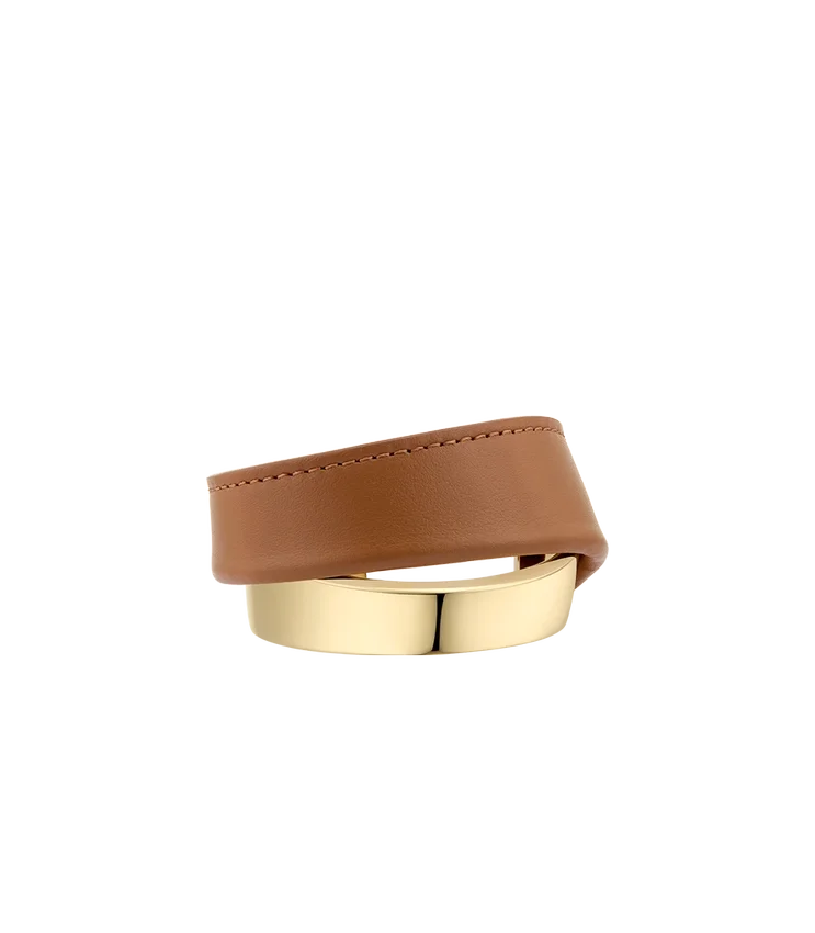 Bracelet Ormé, édition plaquée or avec cuir camel