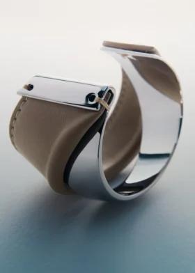 Bracelet Ormé Edition Argent rhodié avec cuir taupe