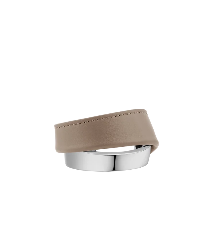 Bracelet Ormé Edition Argent rhodié avec cuir taupe