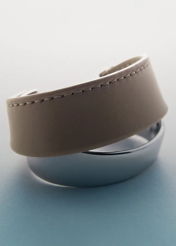 Bracelet Ormé Edition Argent rhodié avec cuir taupe