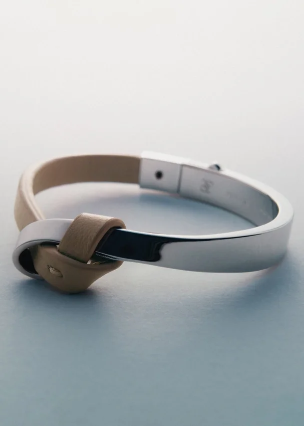 Bracelet Ormé Edition en argent rhodié avec cuir taupe