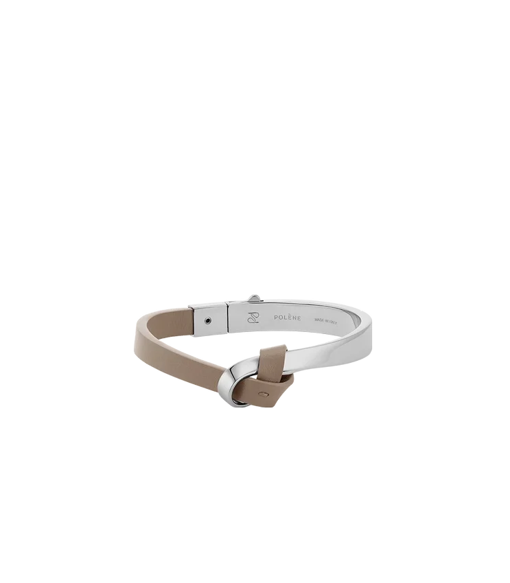 Bracelet Ormé Edition en argent rhodié avec cuir taupe