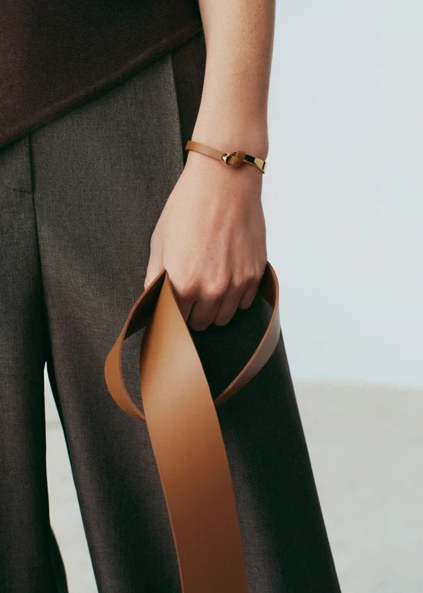 Bracelet Ormé Edition plaqué or avec cuir camel