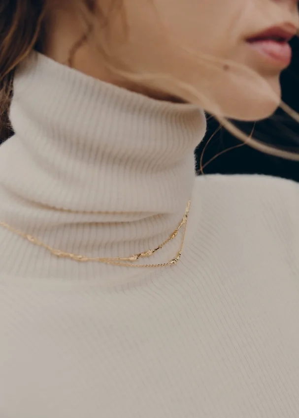 Collier à double chaîne Eroz, plaqué or 24 carats