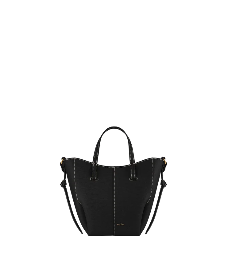 Cyme Tote Nano Edition noir texturé avec surpiqûres écru